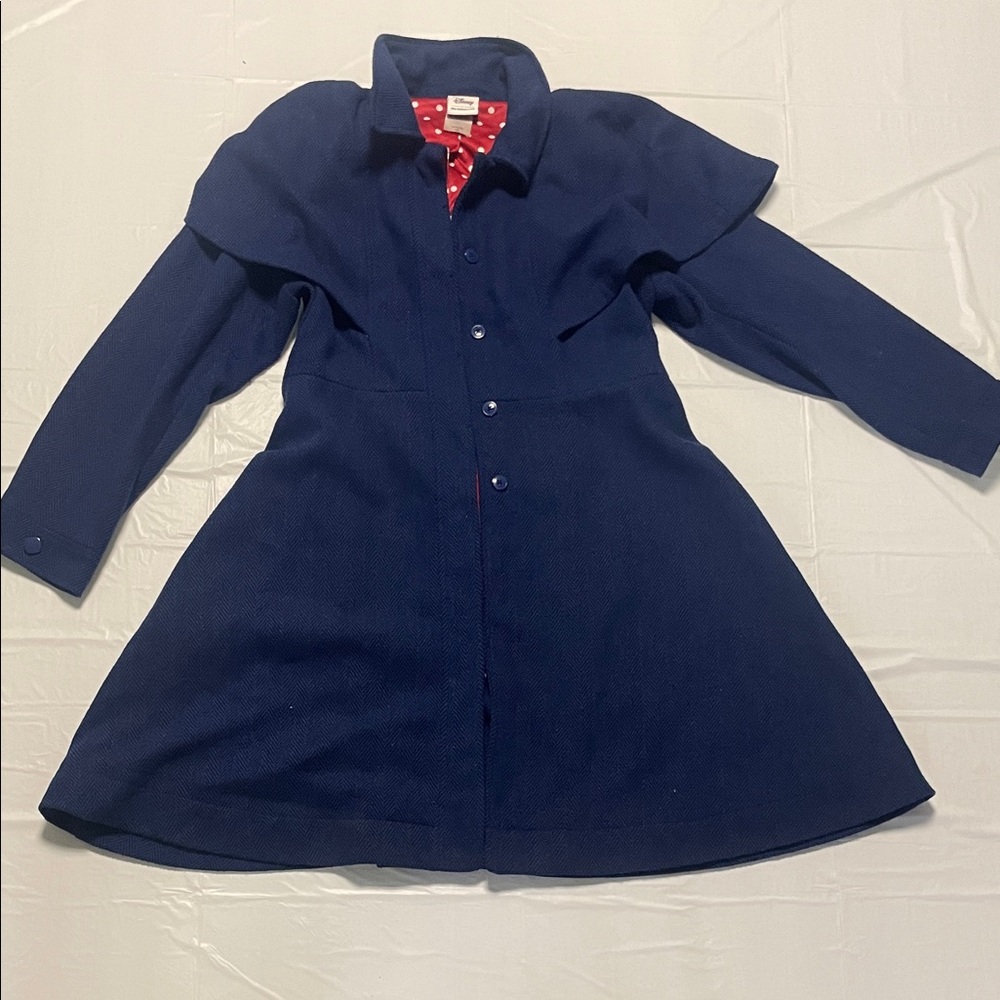 Diseny Navy Blue Trench Coat with Red Polka Dot Lining